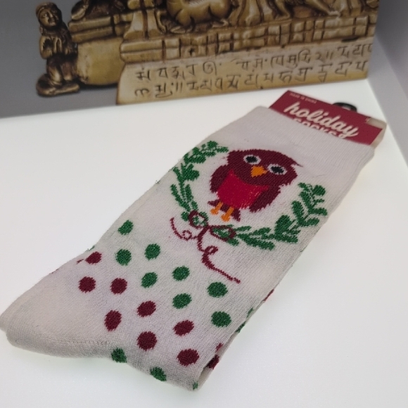 Festive Owl Socks with Polka Dots - Picture 1 of 4
